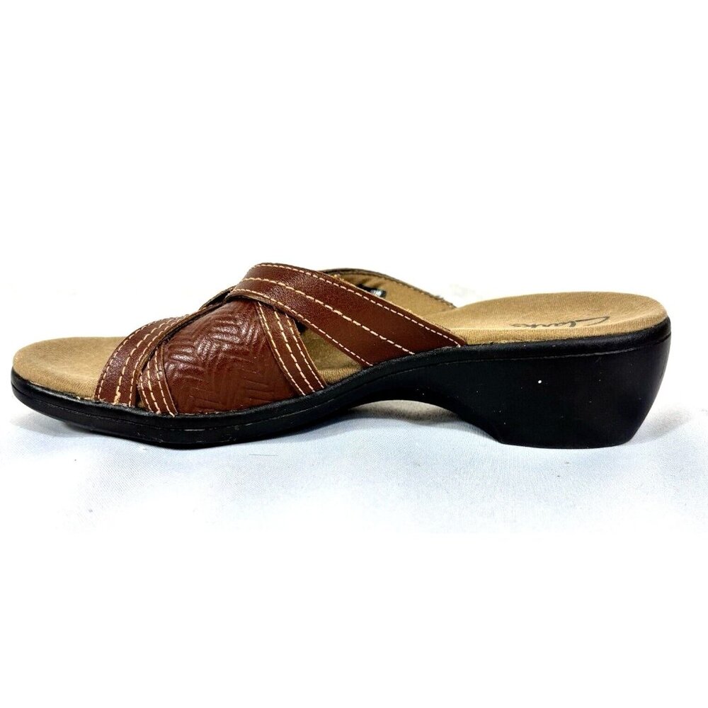 Clarks Artisan Owl Brown Leather Comfort Slide Sandals 81876 Women Size 6.5